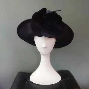 Vintage 1980s Fedoria Woven Straw Huge Flower Wide Upturned Brim Floppy Hat Boho Beauty Floppy Hat, Patchwork Flower, Blue Denim, | Gab  main image 4